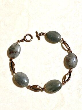 2/$20, Gray Green Inclusion Quartz Bracelet, Genuine Gemstone & Copper Links